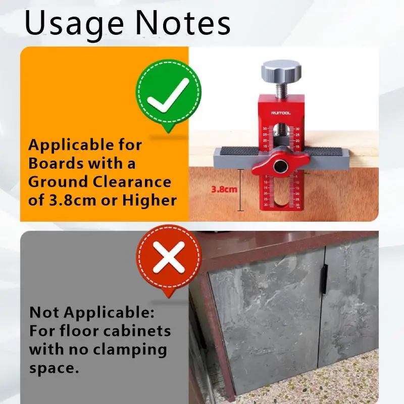 Carpentry Adjustable Aluminum Alloy Cabinet Door Lift & Drill Aid Jig Positioning & Hole Drilling Tool for Cabinet Installation