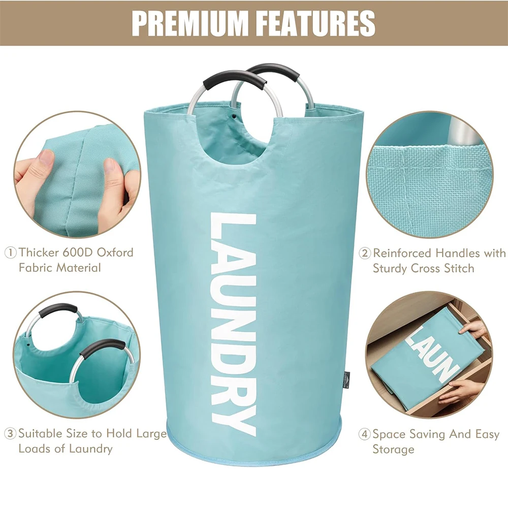 90L-Large Laundry Basket Collapsible Fabric Hamper Tall Dorm Laundry Bag Portable Washing Bin Dirty Clothes Basket for Storage 5