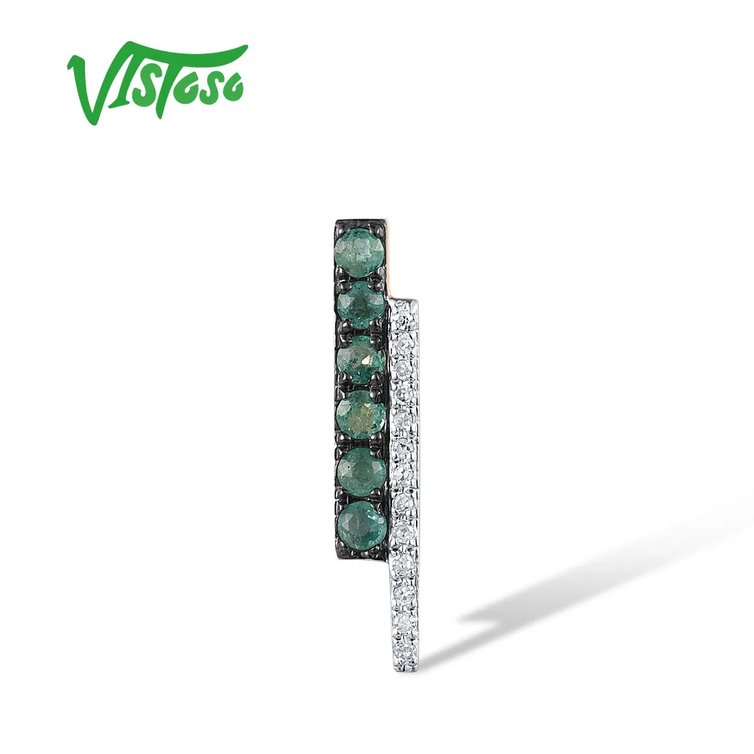 VISTOSO Genuine 14K 585 Rose Gold Pendant For Women Sparkling Diamond And Emerald Elegant Delicate Minimalist Fine Jewelry
