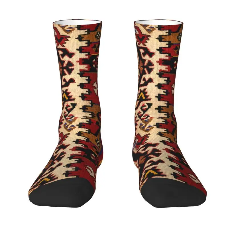 

Funny Mens Retro Boho Turkish Kilim Navaho Weave Woven Textile Dress Socks Warm 3D Print Persian Tribal Ethnic Art Crew Socks