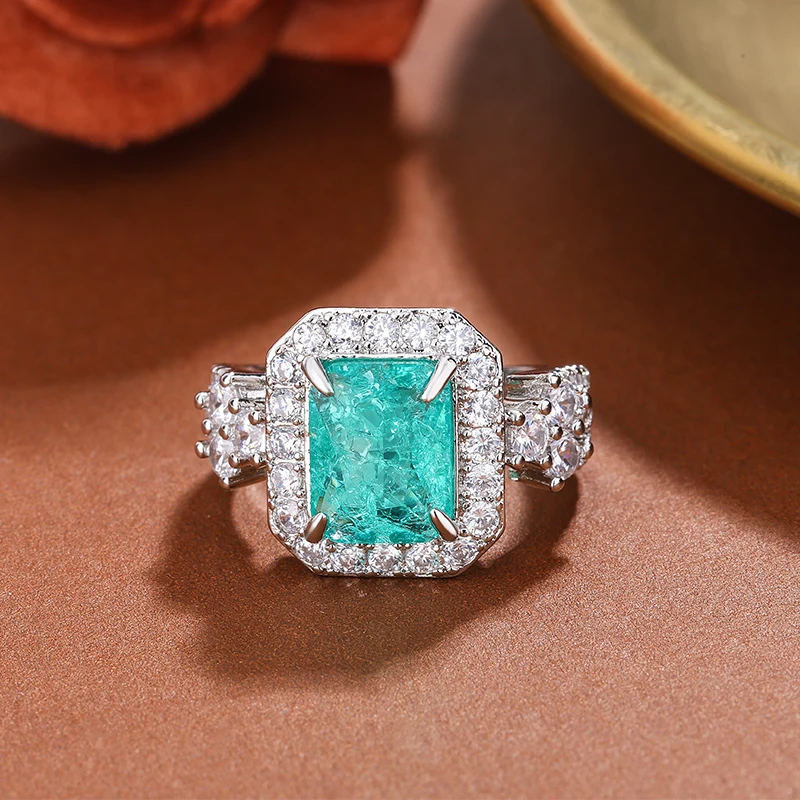 Elegant Women's Adjustable Teal Gemstone Ring in 925 Silver Plating