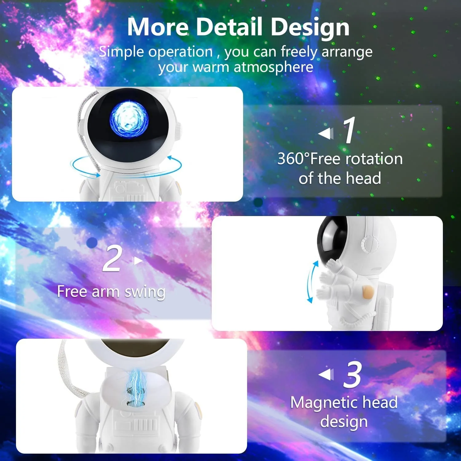 Astronauta Star Projetor com alto-falante Bluetooth, Nebula