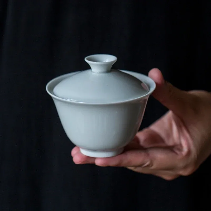 

120ml Antique Glazed Ceramic Hand Grab Bowl Handmade Tea Maker Gaiwan Retro Small Tea Bowl with Lid Household Kung Fu Tea Set