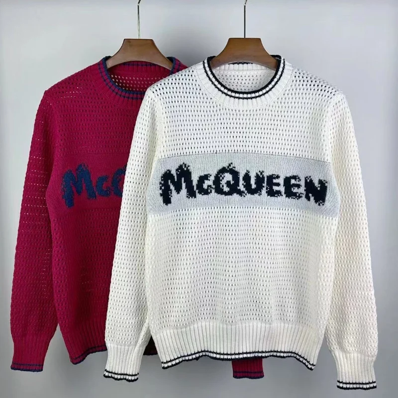 

Individual Fashion McQueen Sweaters Cut-out Jacquard Craft Pullovers Men's and Women's High Street Hip Hop Loose Crewneck Tops