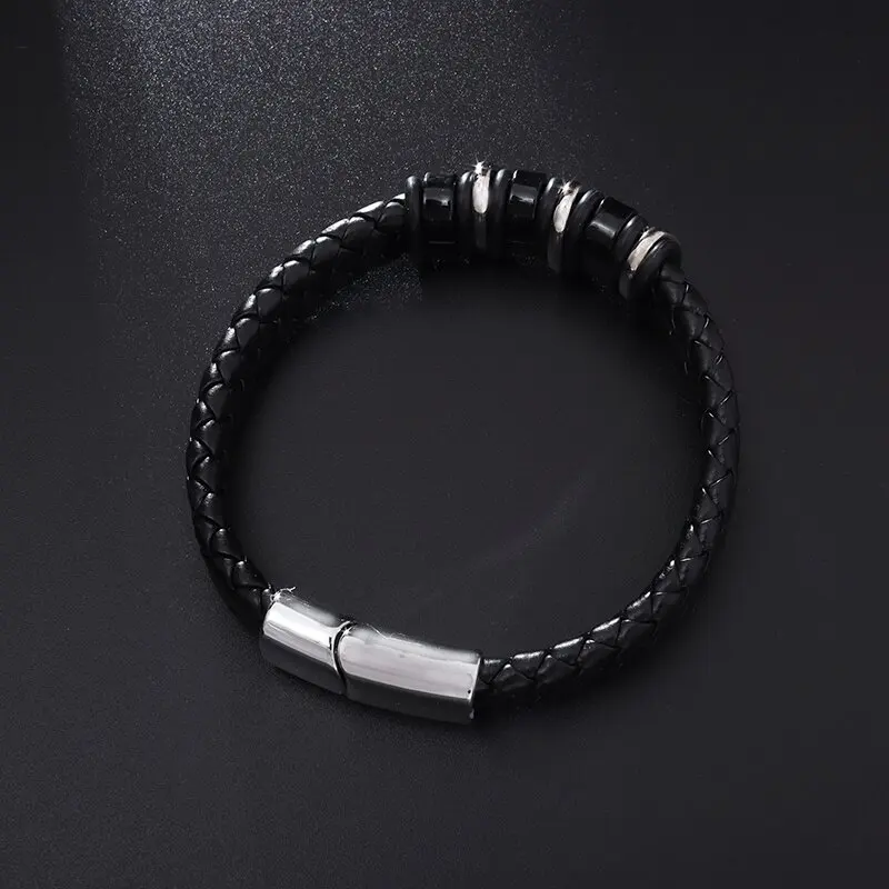 Leather bracelet classic leather braided magnetic metal buckle bracelet men's casual business jewelry gift