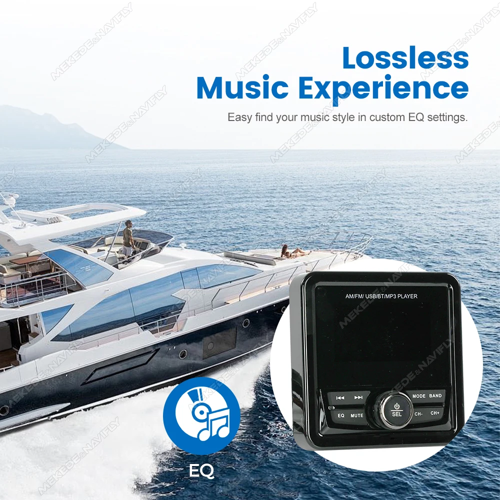 Marine Audio Boat Radio For Yacht Gauge ATV UTV RV Golf Cart Speedboat MP3 MP5 Player 4*75W DSP IP66 Waterproof Wireless BT5.0