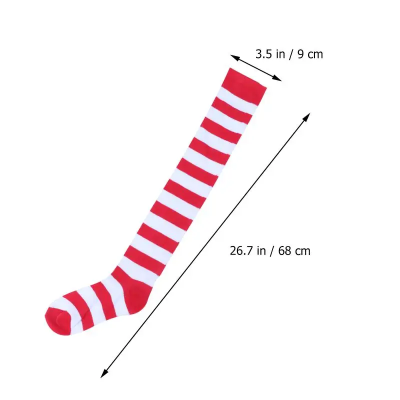 Description Picture 5 of itemChristmas Red White Stockings Long High Striped Over Knee Socks for Xmas Party Costume Supplies- Free Size