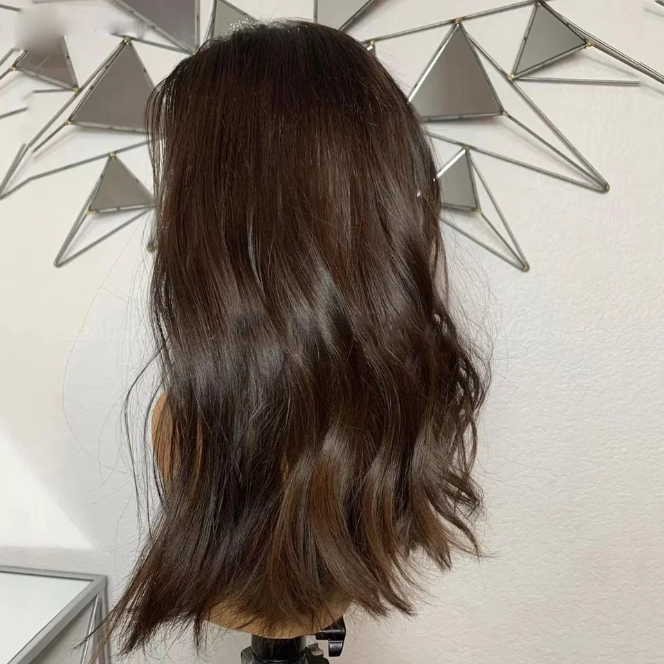 Soft Dark Brown Wave 30inch 5x5 Silk Base Jewish Human Hair Wig With Baby Hair HD Lace European Preplucked Glueless Daily