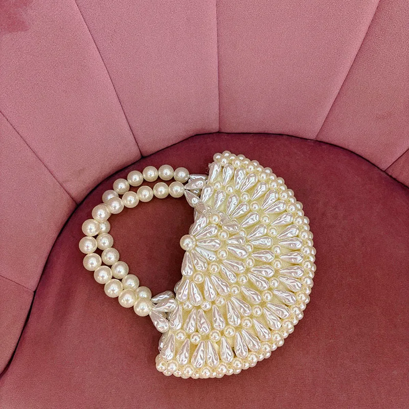 High Quality Fashion Pearl Beading Handmade Bucket Bag Luxury Evening Bag Women Handbag Wedding Party Clutch Purse Shoulder Bag