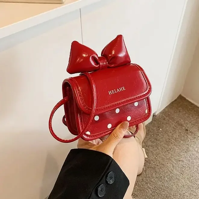 لطيف البسيطة البولكا نقطة فراشة عقدة حقيبة كتف للنساء الأطفال Crossbody الحلو الفتاة أحمر الشفاه محفظة نسائية للعملات المعدنية بولي Leather الجلود