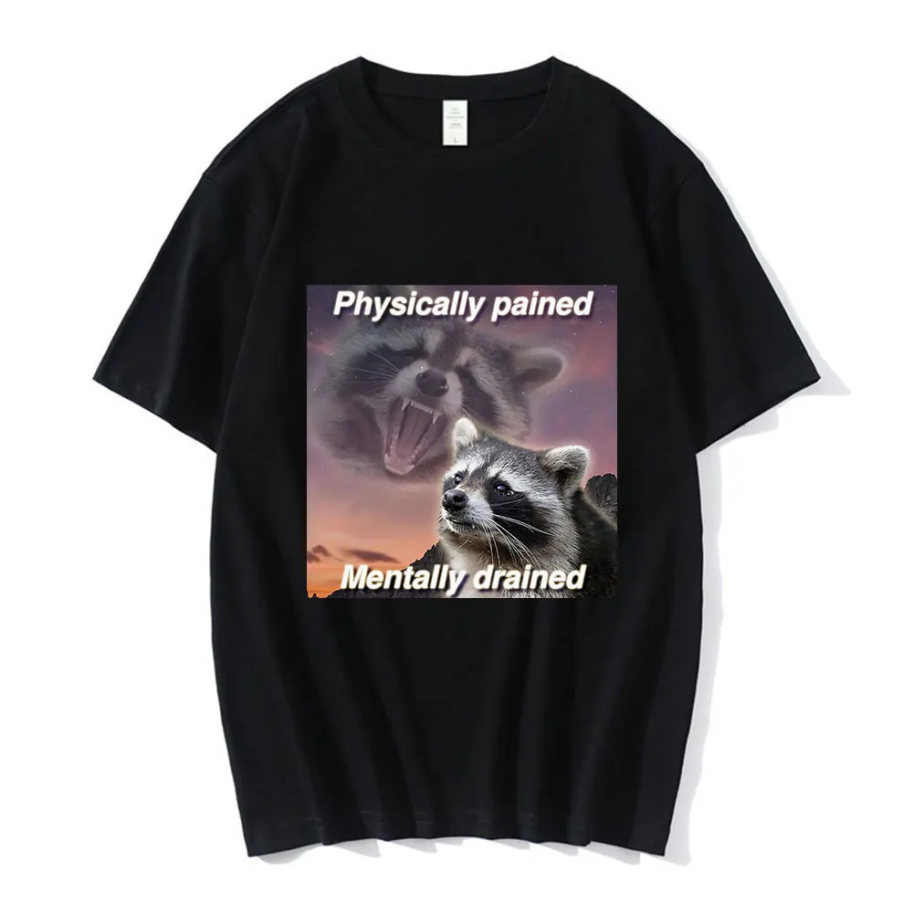 

Футболка с принтом физически раздраженных мышц, забавная Повседневная уютная футболка большого размера с мемом енота, уличная одежда в стиле хип-хоп с коротким рукавом, топы