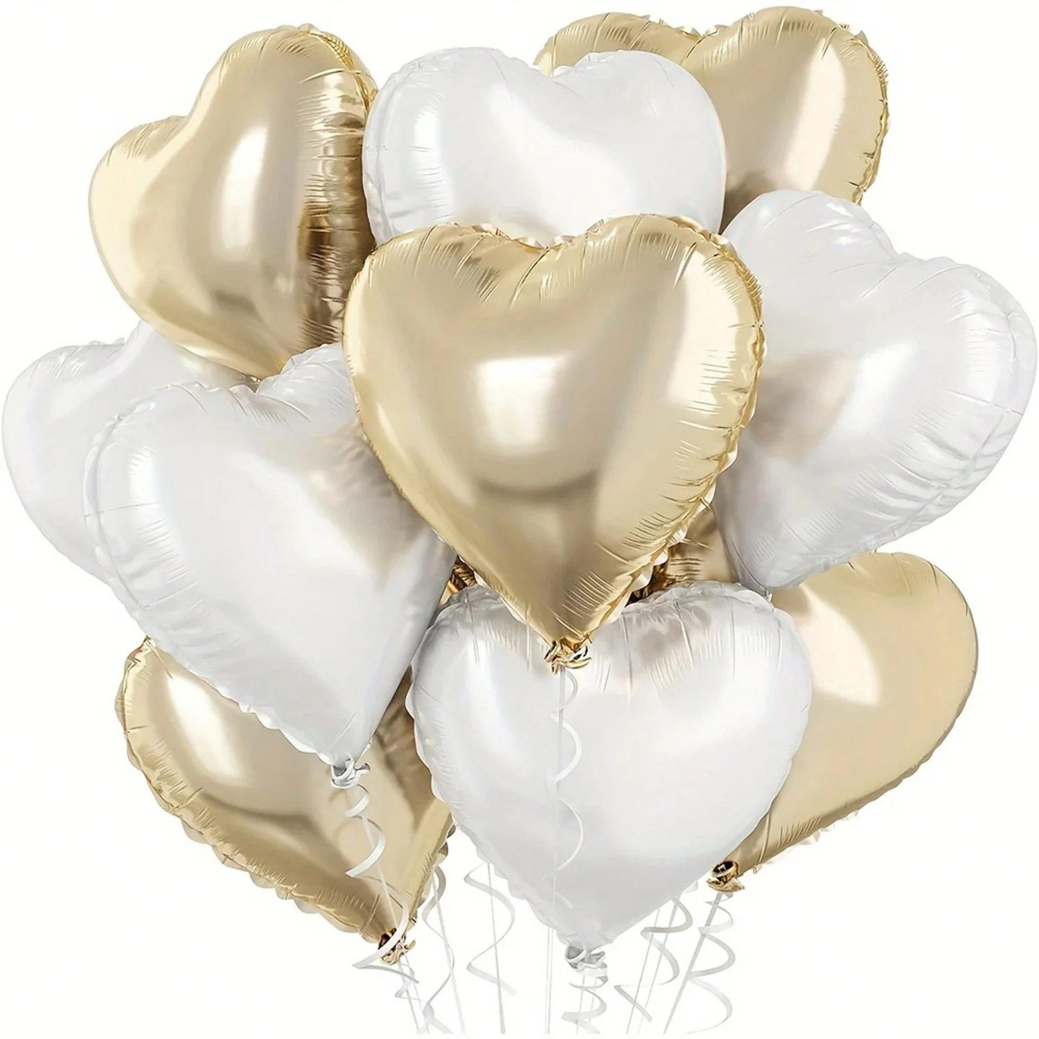 16 Stück/Set 45,7 cm großer herzförmiger Folienballon in Hellgold und reinweiß, geeignet für Geburtstag, Jahrestag, Hochzeit, Valentinstag
