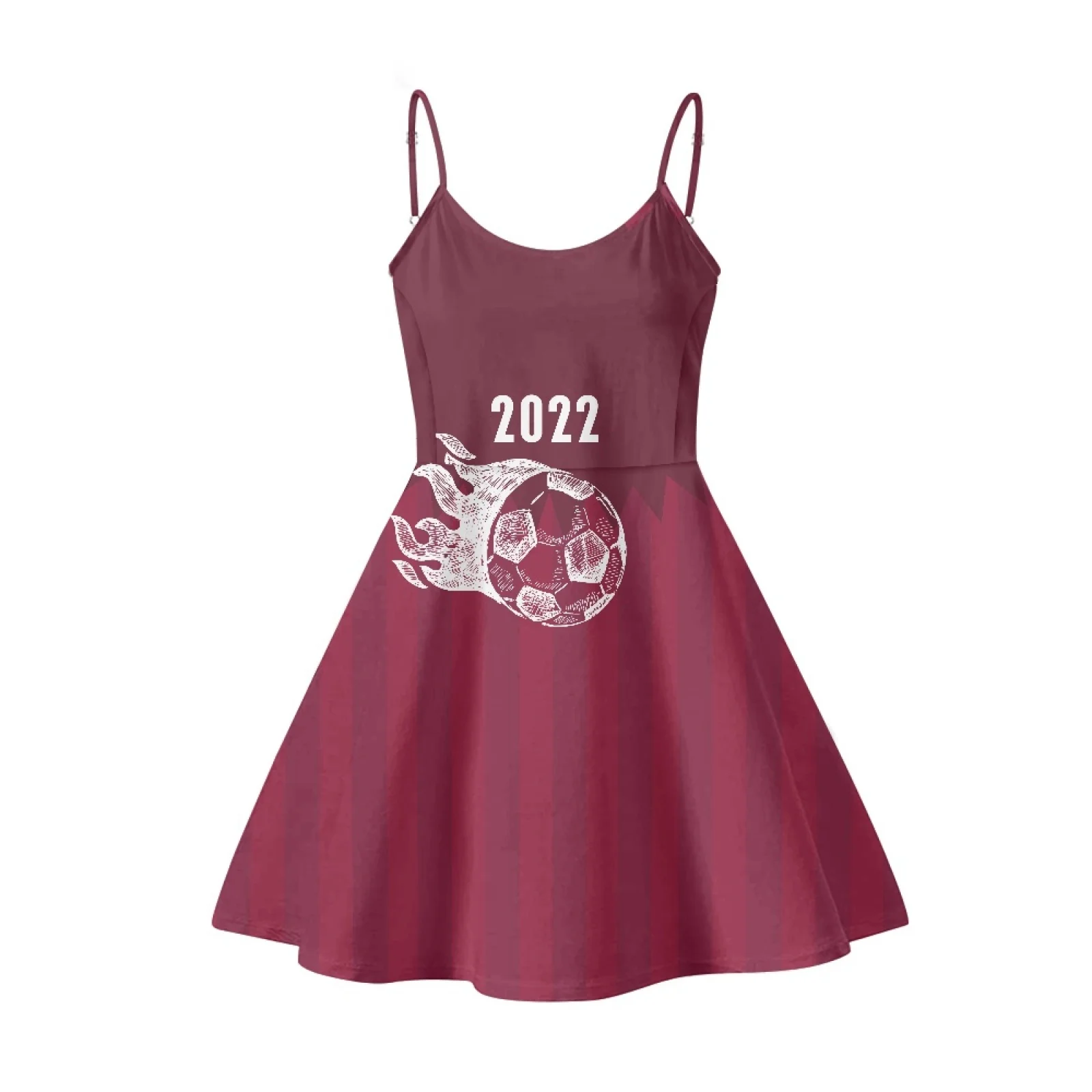 Qatar Football Soccer Game 2022 Prints Sexy Party Dress for Girl Summer One Piece Sundress Beach Strappy Knee Length Dress