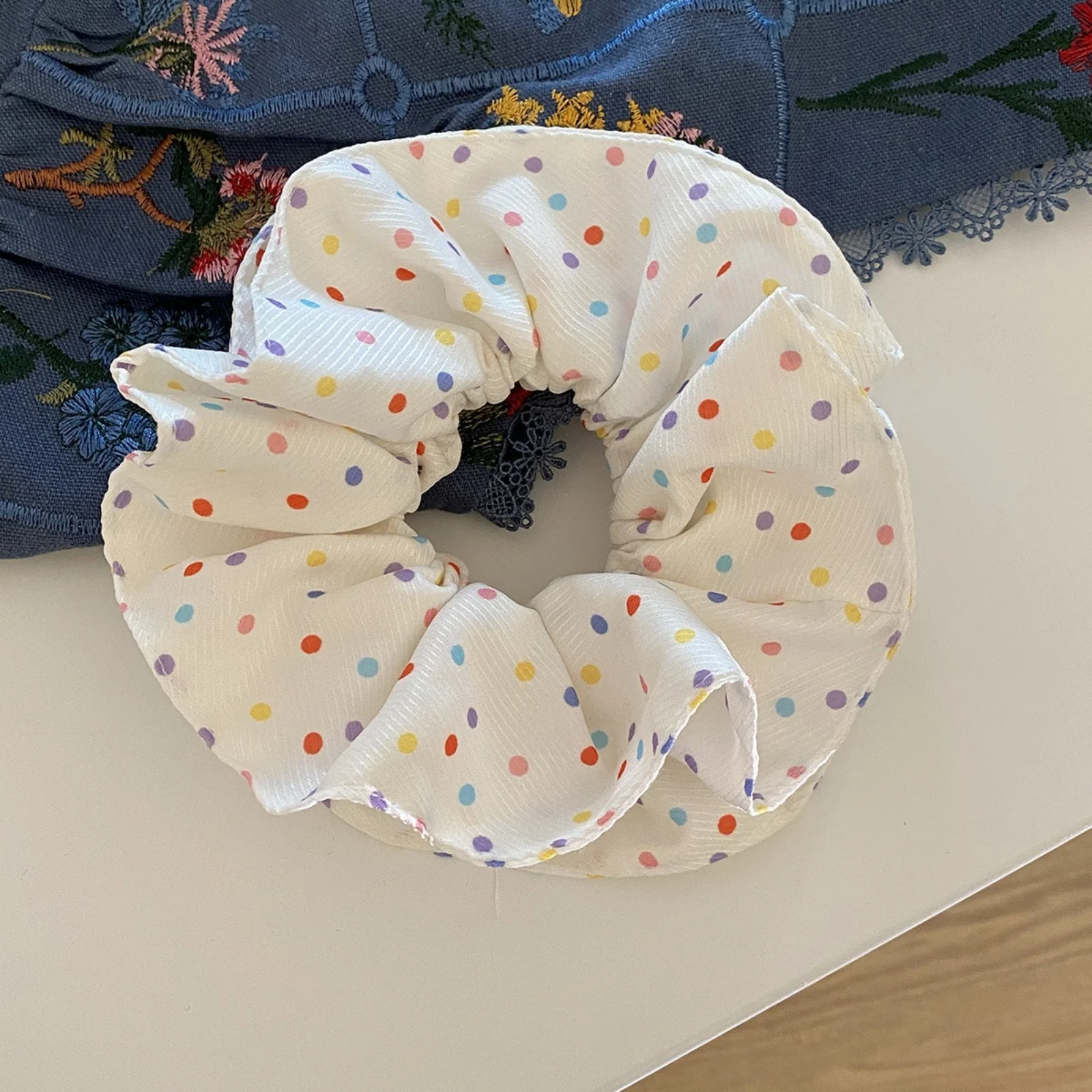 1PC　Cute Polka Dot Hair Accessories Set - Bowknot & Scrunchie, Colorful Dots Design，Perfect for Daily & Party