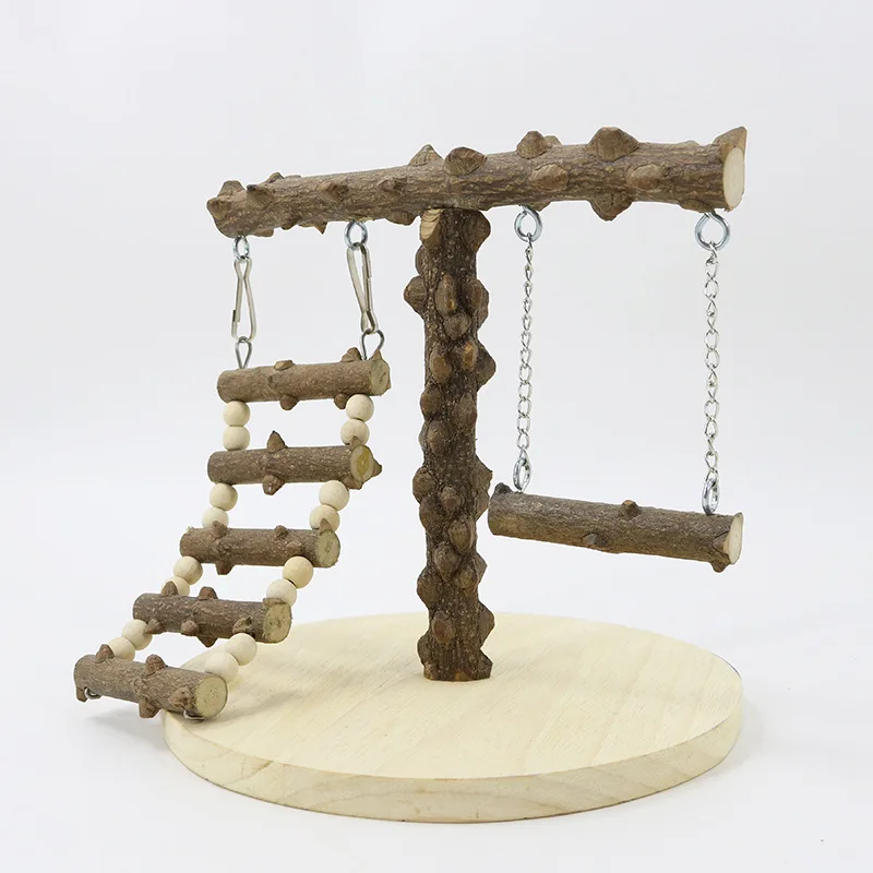Bird Play Gym Stand Wooden Parrot Playground Ladder Parrot Training Stand Swing Long Tail Cage Playground