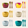 3PCS Baby Silicone Tableware Sets Color Contrast Suction Bowl Soft Spoon Fork Feeding Training Baby Dinner Set Baby Utensils 1