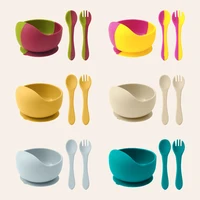 3PCS Baby Silicone Tableware Sets Color Contrast Suction Bowl Soft Spoon Fork Feeding Training Baby Dinner Set Baby Utensils 1