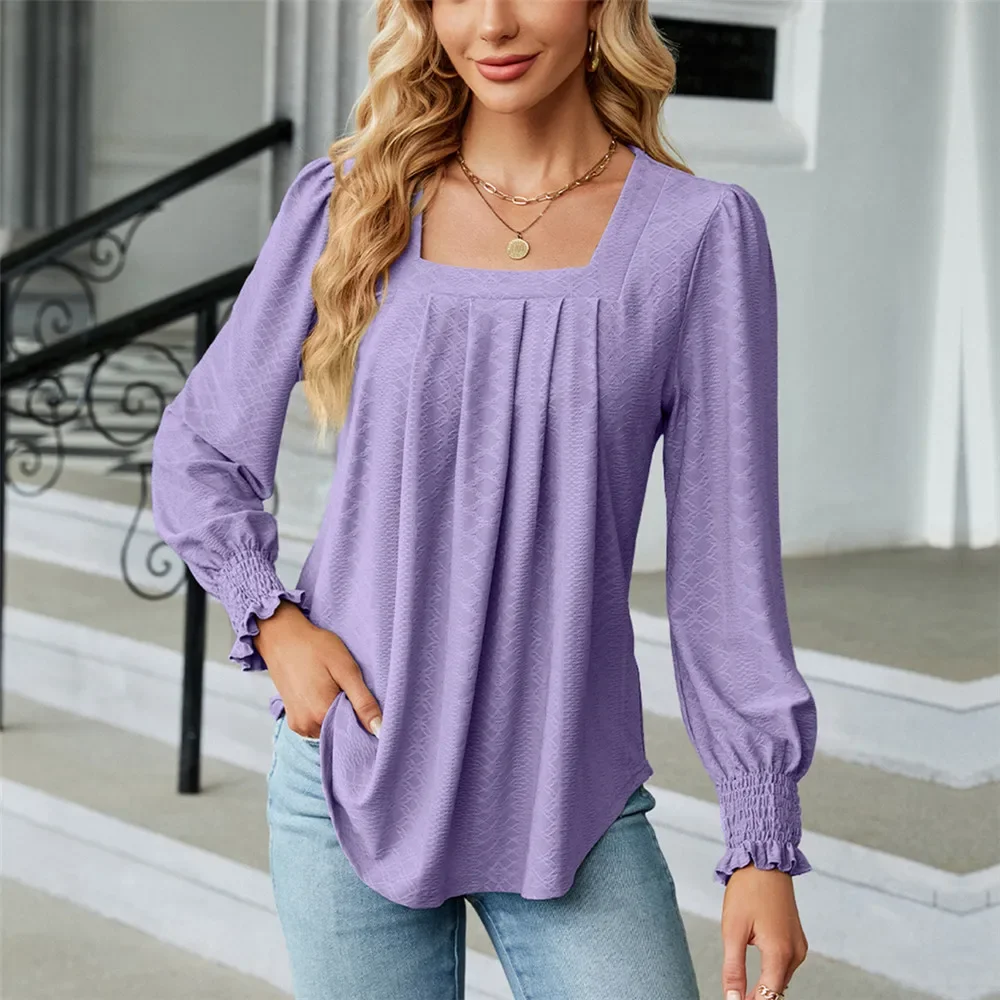 Women's Blouses & Shirts for Women Elegant Clothes Korean Long Sleeve Square Neck White Chiffon Tops Spring Autumn Clothing