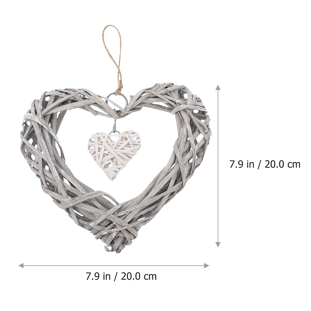 3 Pcs Heart Shaped Hanging Decorations Door Wreath Rattan Wicker Wall Decor Living Room Bedroom Kitchen Home Decor Wind Chimes 5