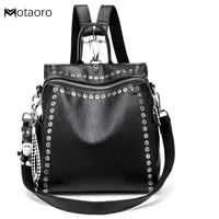 New Women Leather Backpack Rivet School Bags For Teenage Girls Fashion Female Bagpack Schoolbag Sac Feminina Mochila Backpacks 1