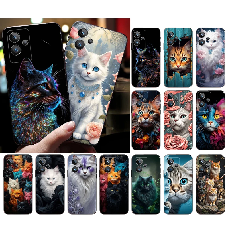 

Cat Art Phone Case For OPPO Realme 10 Pro Plus GT 2 Pro X2 Pro XT C25S 8 7 6 Pro 6i GT Master C3 C21 C21Y X3 SuperZoom