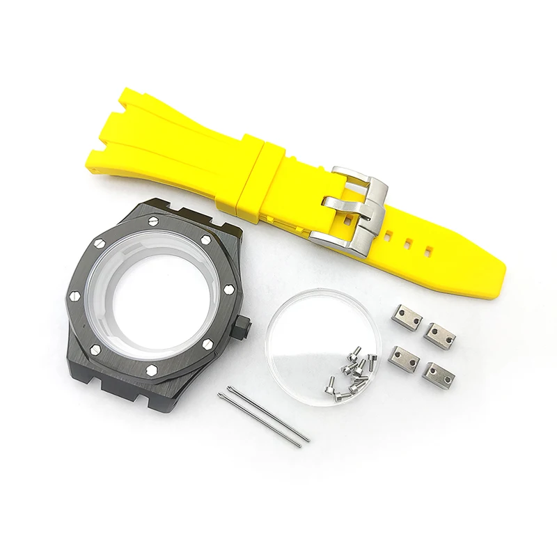 42mm Octagonal Watch Case Rubber Strap Fits NH35 NH36 4R 7S26 Movement Sapphire Crystal Glass Watch Repair and Replacement Parts