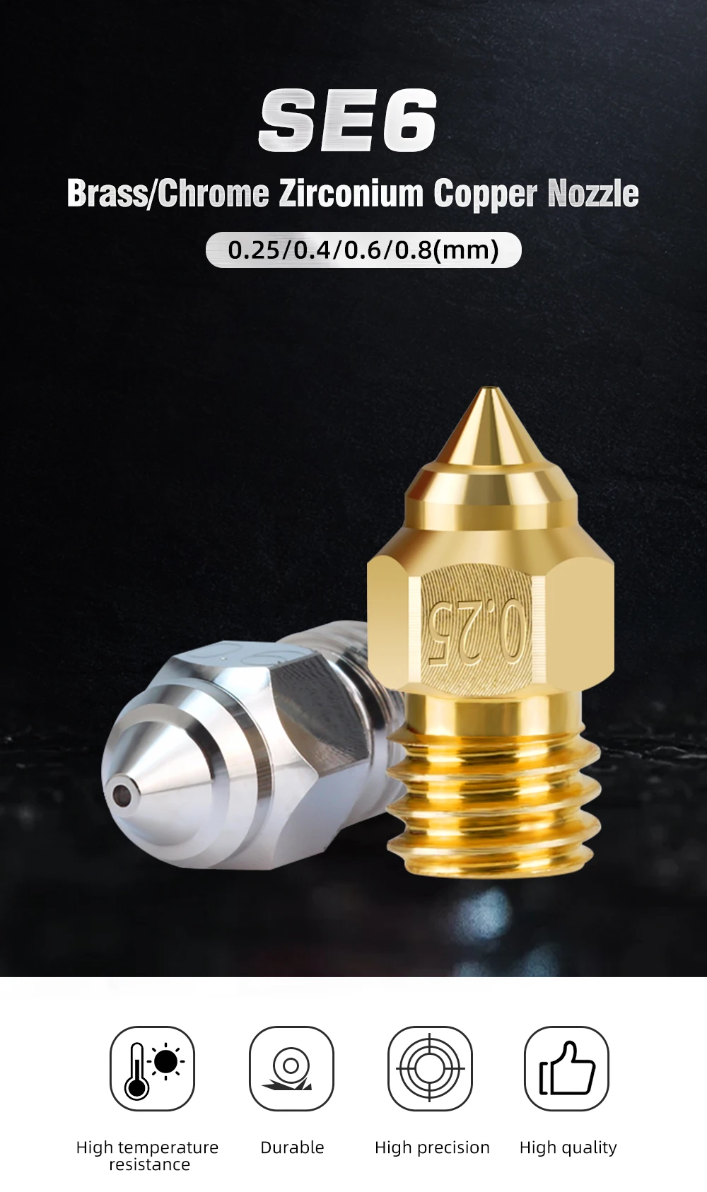 Lotto 10 Ugelli MK8 In Ottone Per Stampanti 3D – 0.4mm X 1.75mm – Filetto M6