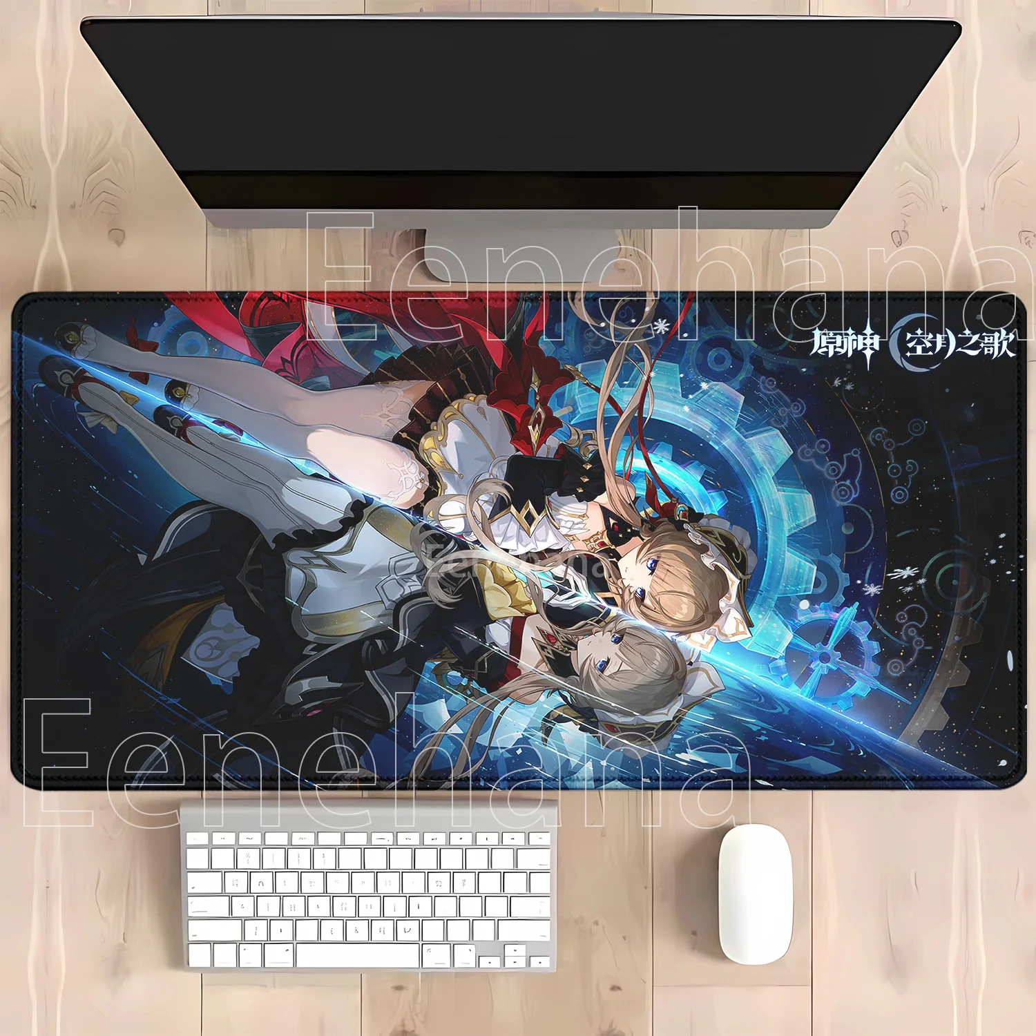 Genshin Impact Anime Kawaii Girl Gaming Mouse Pad - HD Print Desk Mat, Rubber Office Carpet with Overlock Edges