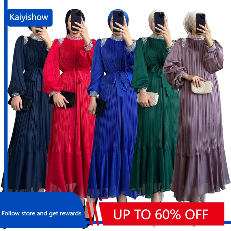 

Женское длинное платье с длинным рукавом Abaya, элегантное мусульманское платье из полиэстера красного, синего, зеленого, фиолетового цветов, лето 2023