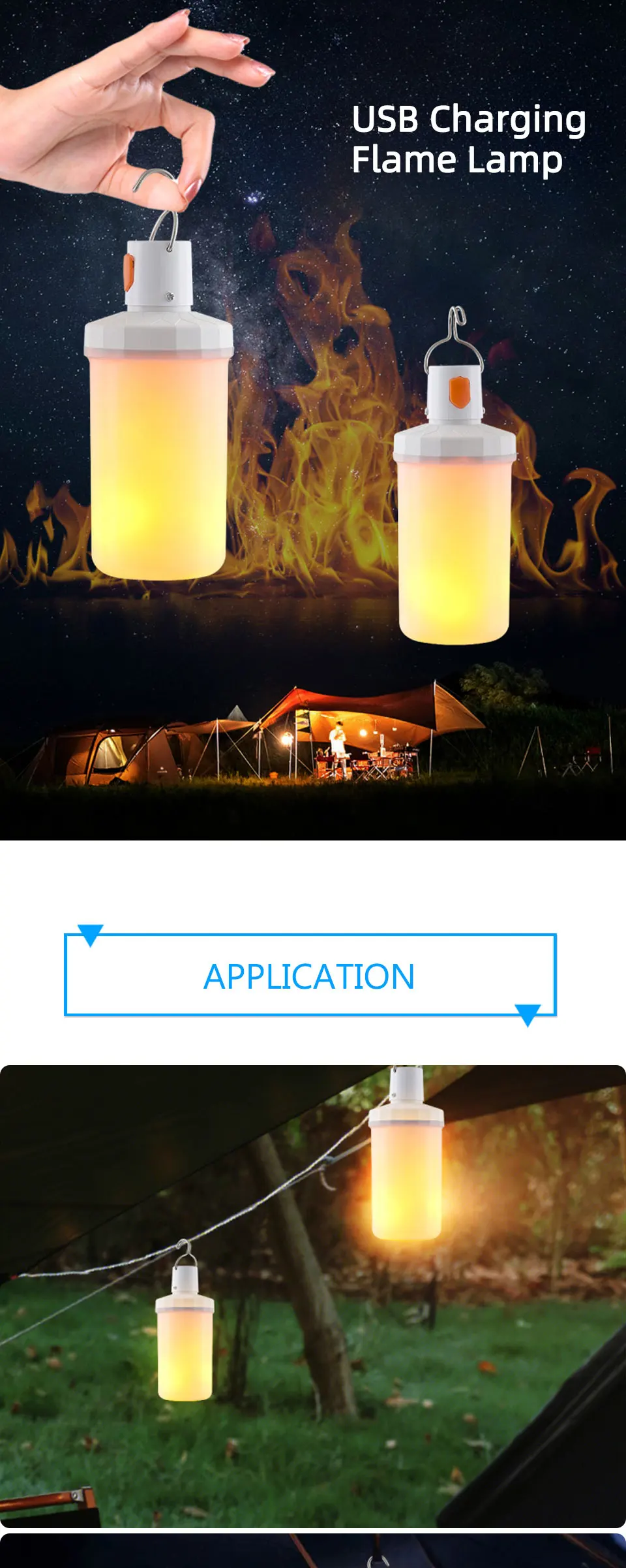 Description Picture 2 of itemLED Camping Lantern light Halloween LED Flame Light USB DC5V Rechargeable Dimmable Night Light Yard Camping Lights Decoration