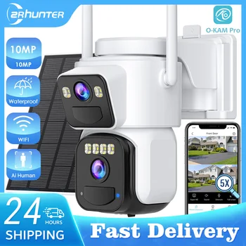 10MP PZT Solar IP Camera WiFi Outdoor 5K HD Dual Lens Home Security Camera Built in Battery Solar Panel and AI Person Detection 1