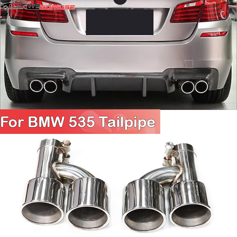 1 Pair Exhaust Tailpipe Tip For BMW 535i 535d F10 F11 F18 Upgrade M5 Bumper Quad Tailpipe Stainless Steel Muffler Exhaust System