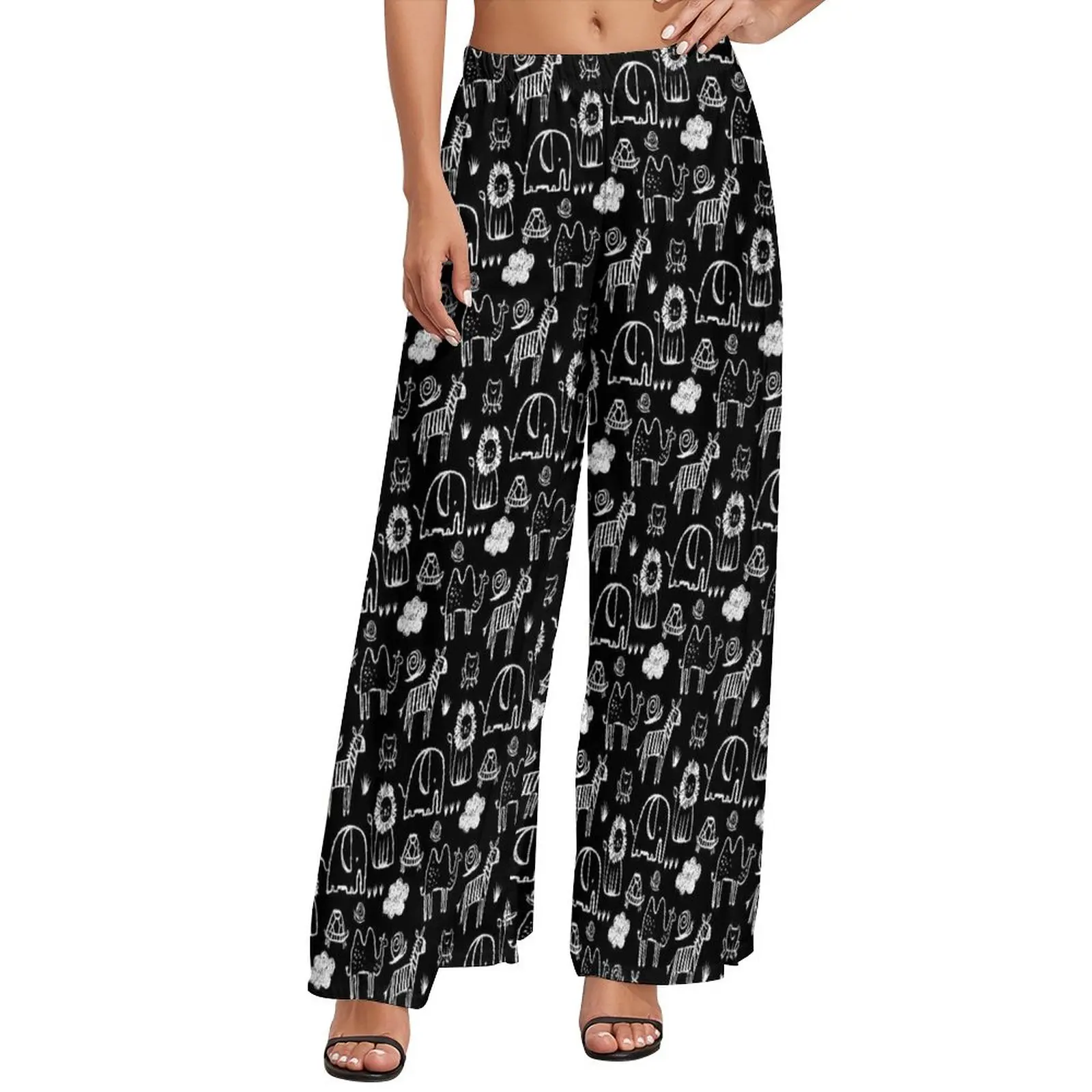 

Cute Elephant Pants Ladies Animals Art Print Streetwear Trousers High Waist Casual Wide Leg Pants Gift Idea