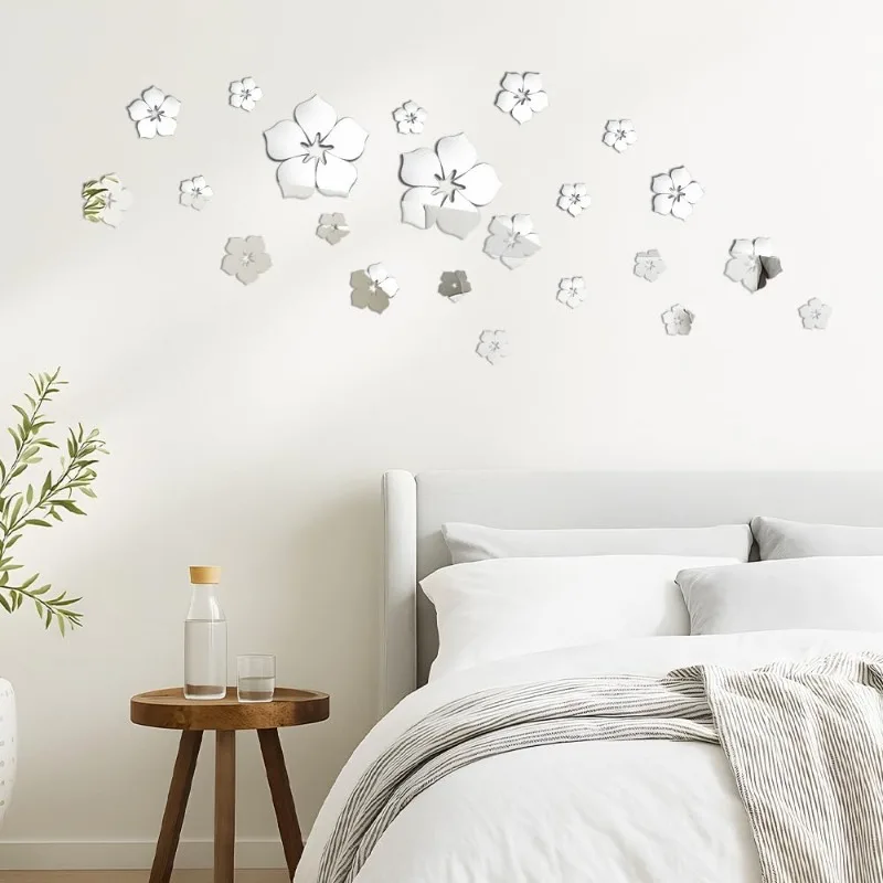 Mirror Face Flower Acrylic 3D Wall Decals Self-Adhesive Removable Decor Home Background for Bedroom TV Wall  Art Mural Stickers