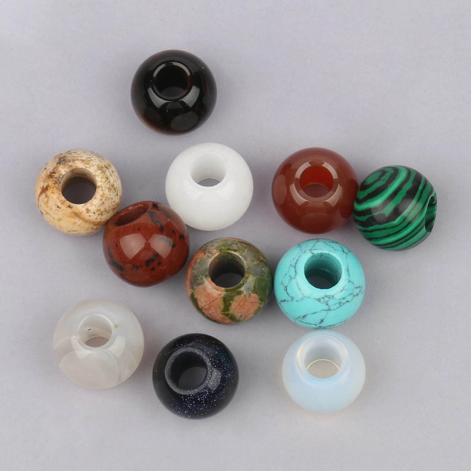 Large Size Natural Stone Beads 20x17mm - Big Hole Round Stones for Jewelry Making in Various Colors