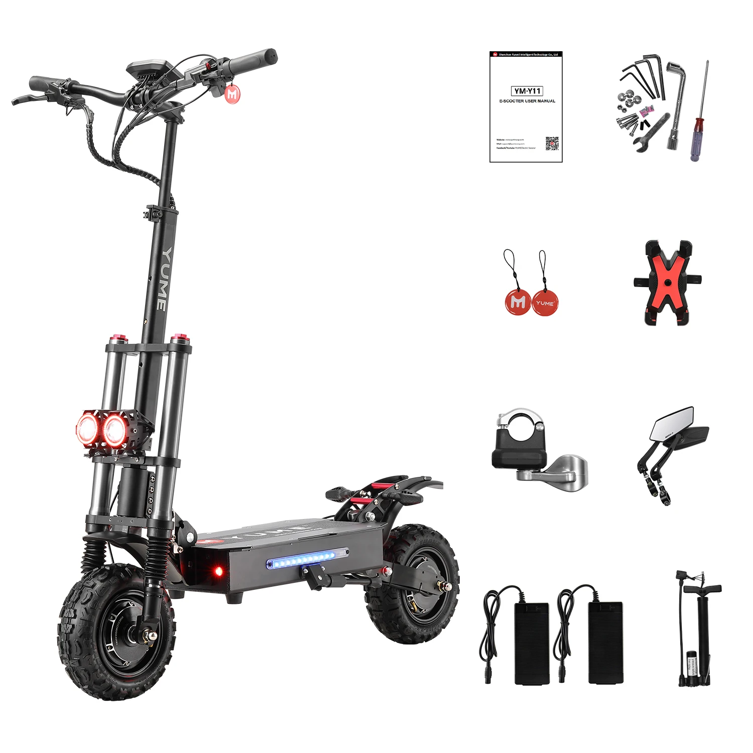 

YUME Y11+ Powerful 11" Dual Motor 6000W Off Road Tires Up to 80Mile&55mph Foldable Electric Scooters for Adults