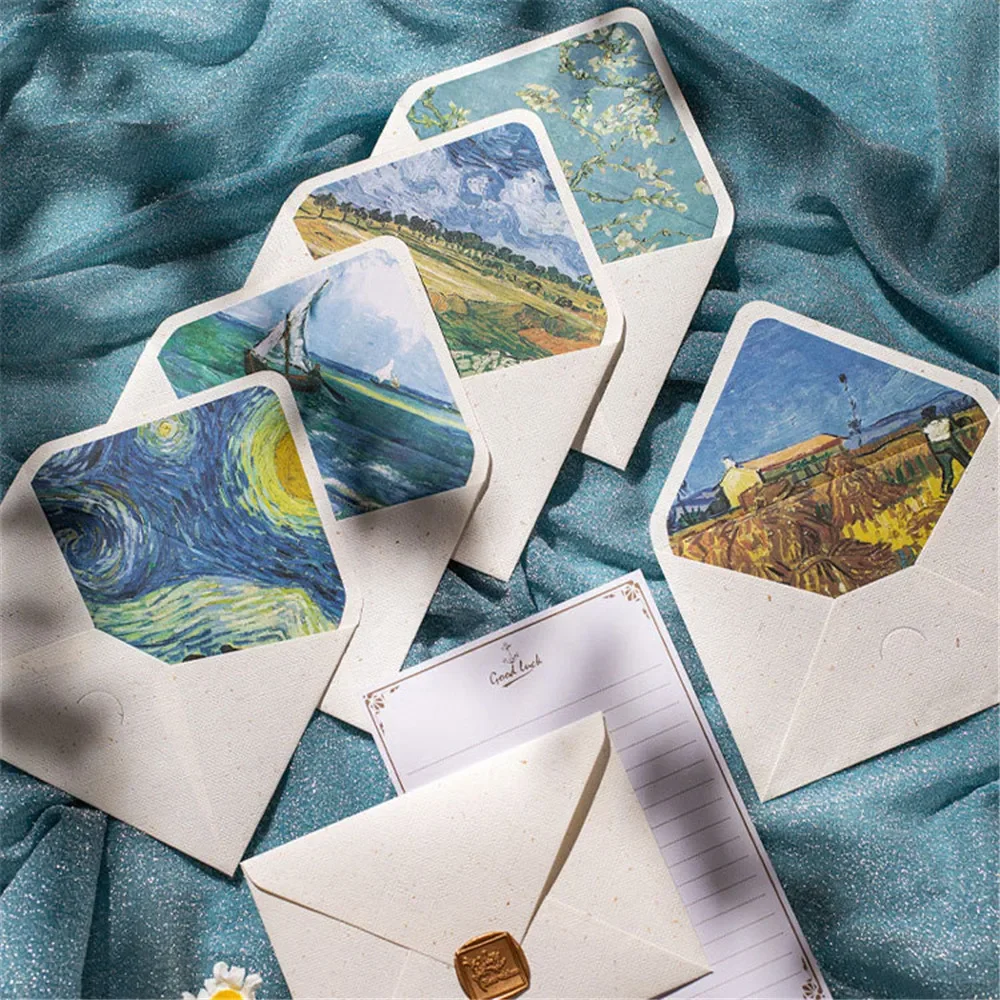 

2024 Vintage Paper Envelopes Printing Lining Envelopes Hemp Texture Letter Paper Bag Stationary DIY Wedding Invitations New