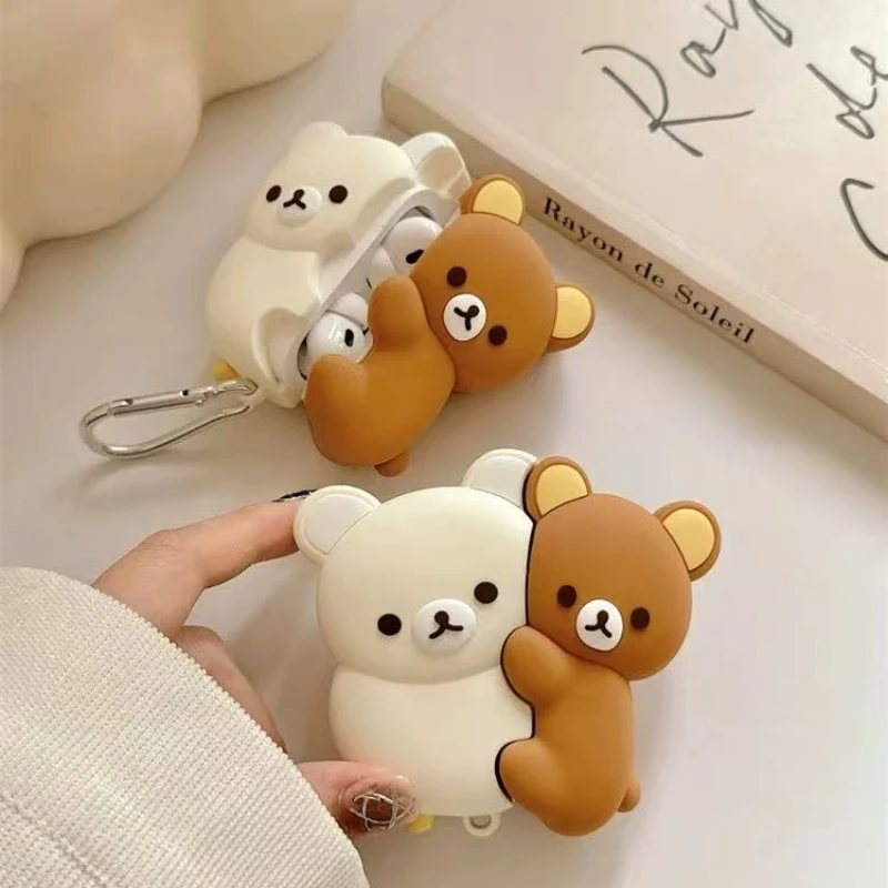 Cute 3D Rilakkuma Bear Silicone Earphone Case with Pendant