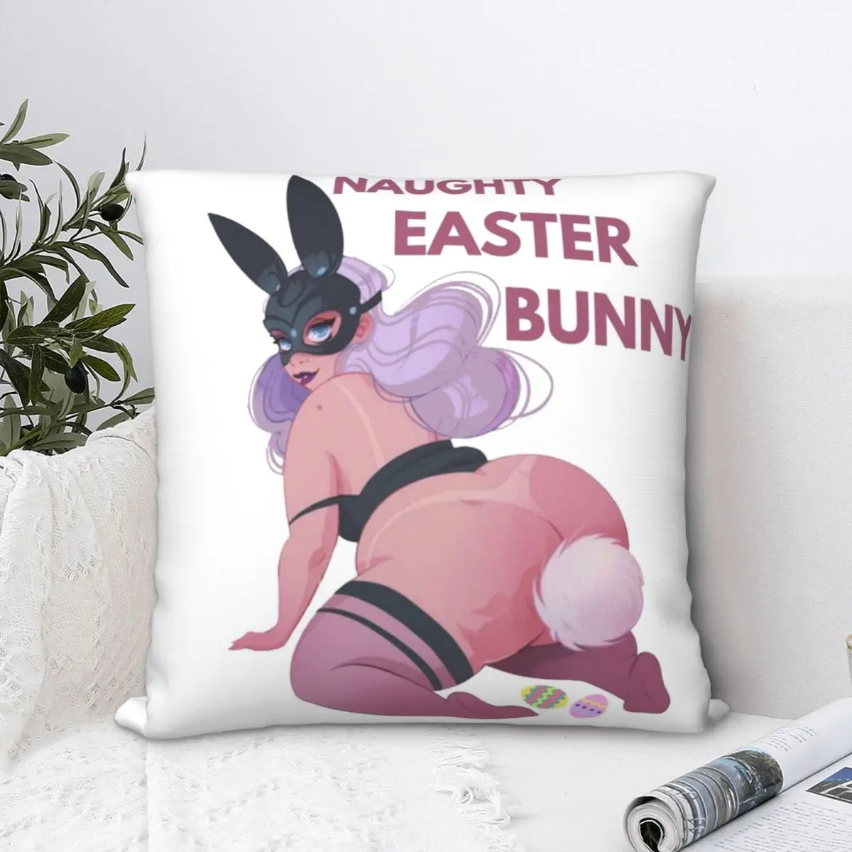 

Naughty Easter Bunny Square Pillowcase Polyester Pillow Cover Velvet Cushion Decor Comfort Throw Pillow For Home Bedroom