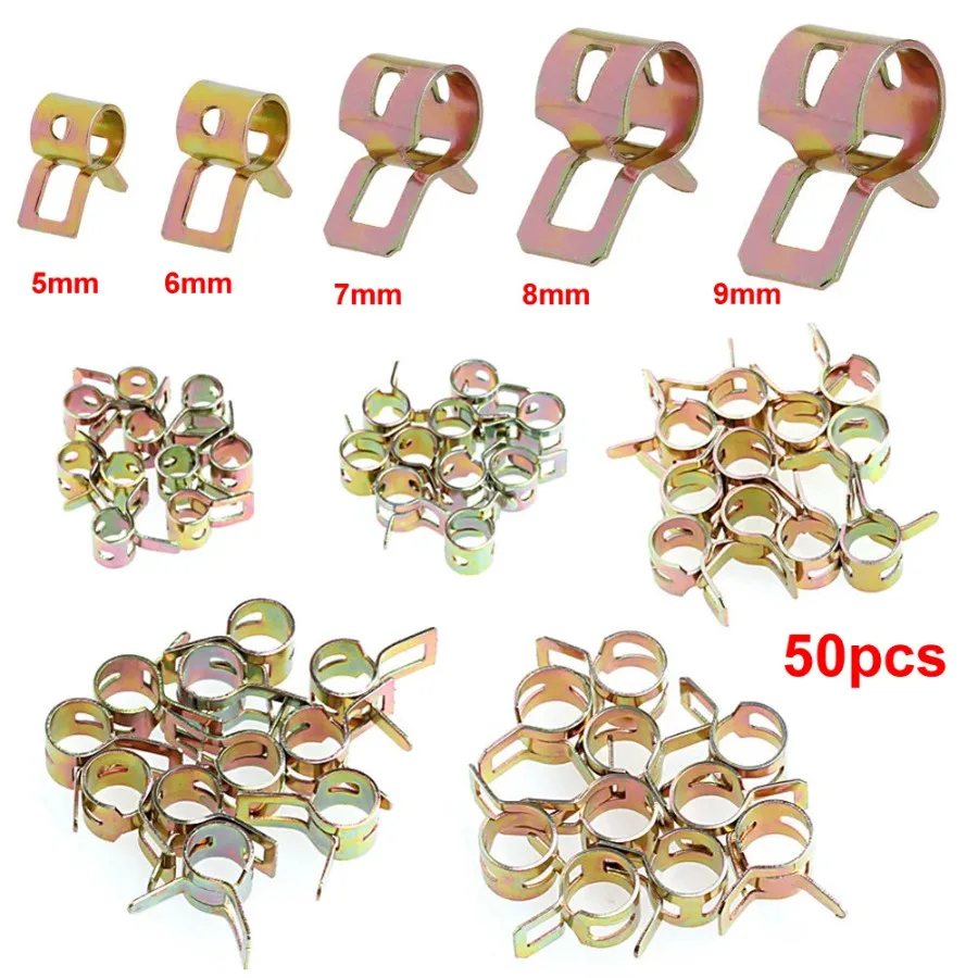 

50x 5/6/7/8/9mm Car Replacement Fuel Hose Clip Metal Spring Fuel Water Line Hose Pipe Air Tube Fastener Retainer Clamps Clip Set