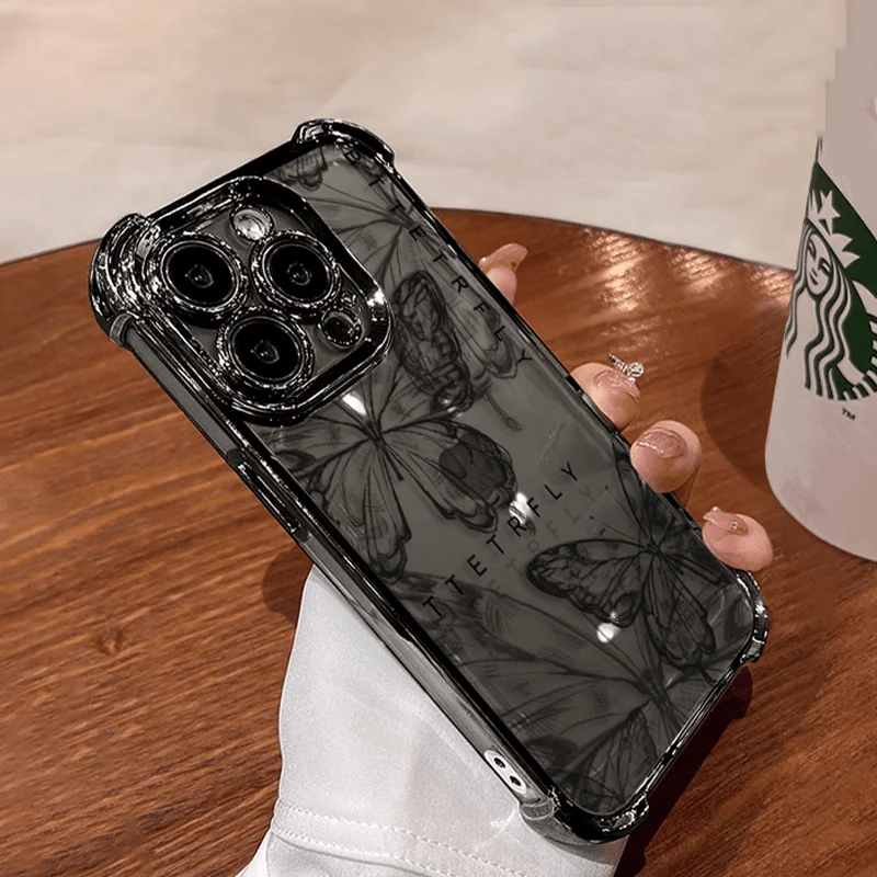 Elegant Black Butterfly Plating Phone Case
