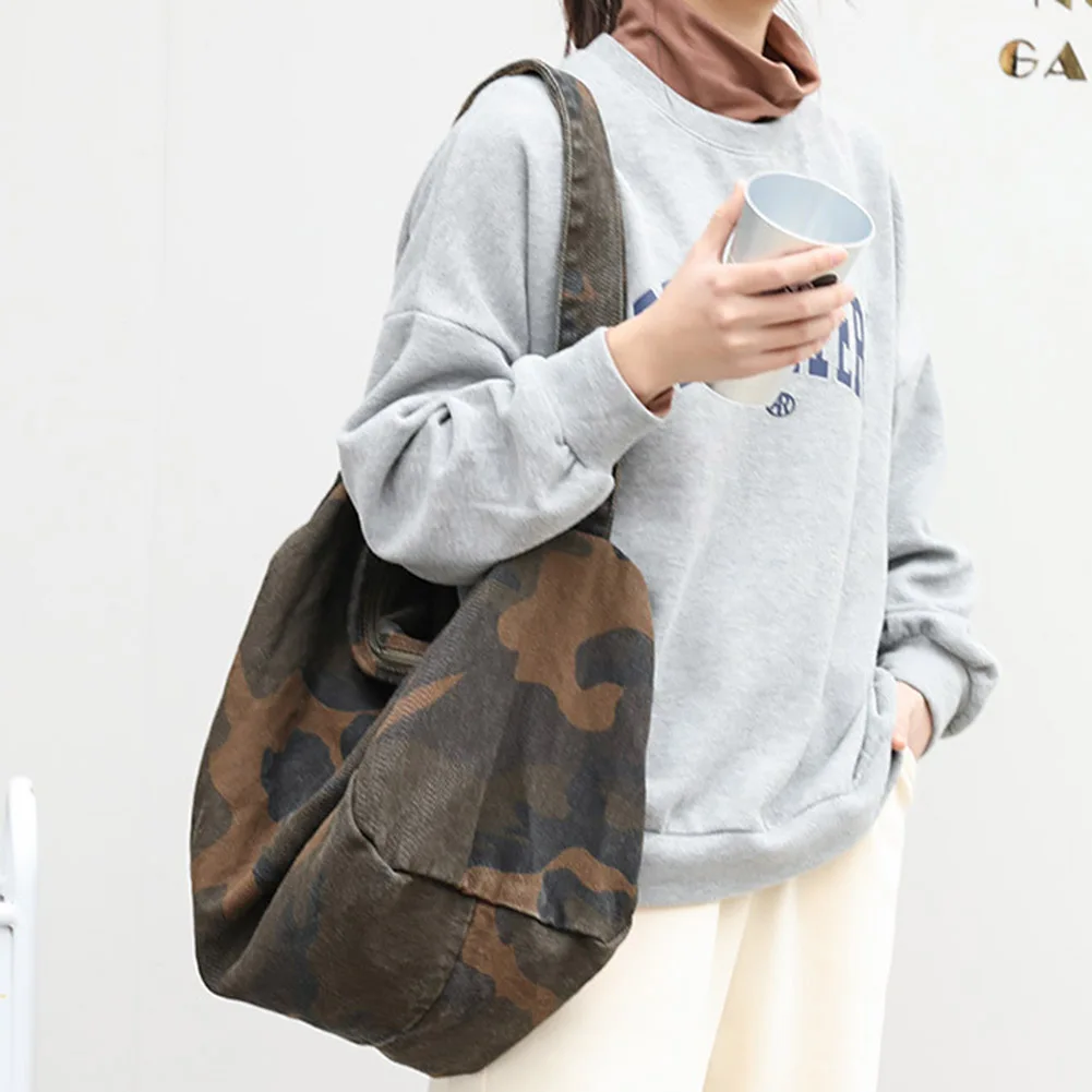 Casual Retro Shoulder Bag Camouflage Messenger Bag Large Capacity Japanese Washable Zipper for Leisure Travel Shopping Hand Bag