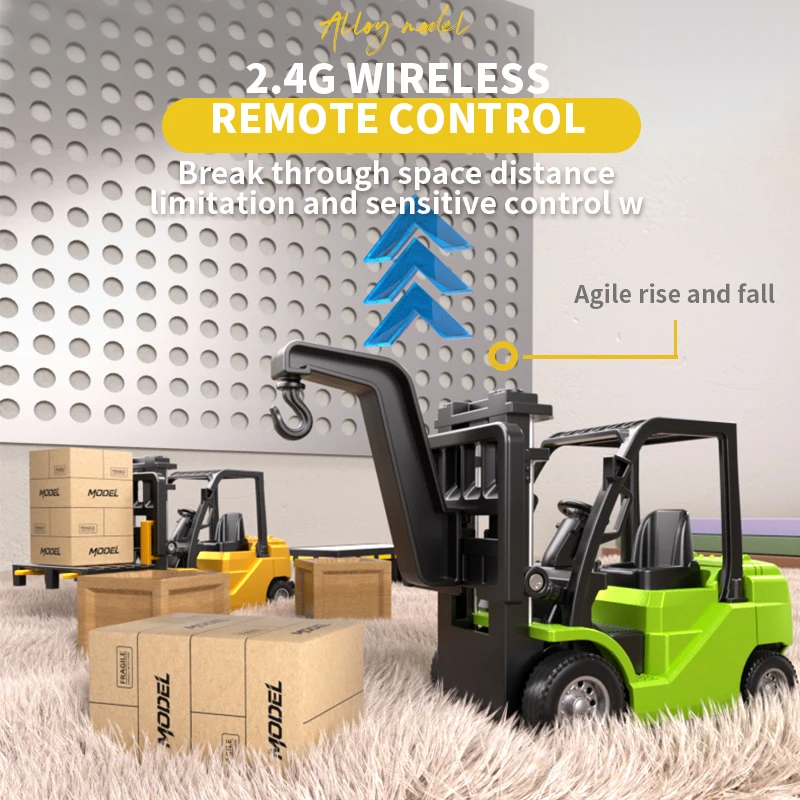 Mini Rc Truck Forklift 1/64 Alloy Diecast With Trailer Remote Control Desktop Cars For Boys Liftable Electric Excavator Kid Gift