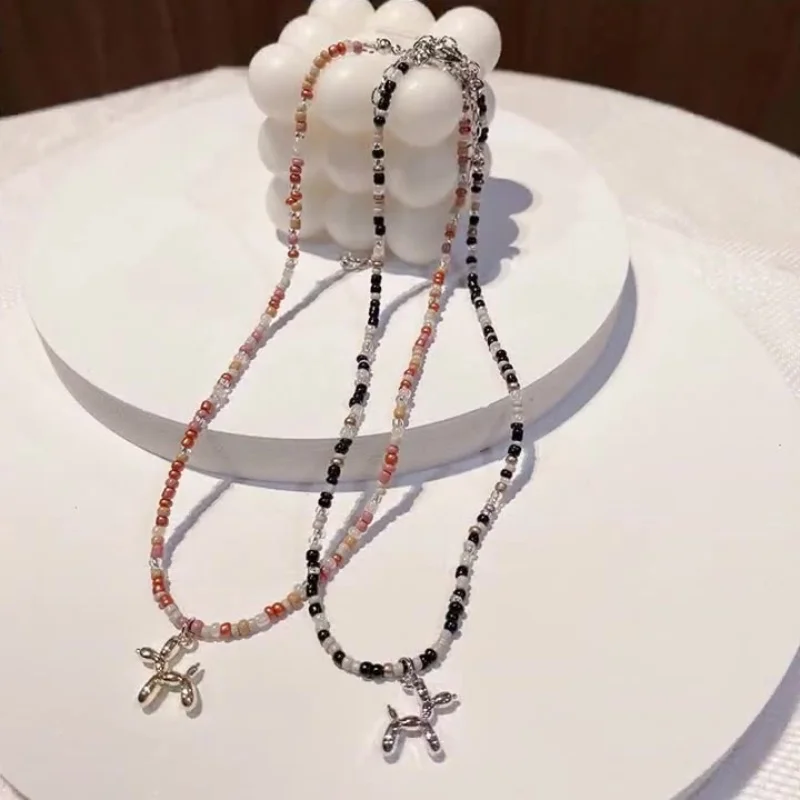 Colorful Beaded Chain Balloon Dog Pendant Necklace for Women Artisanal Bohemia Necklace Fshion Jewelry Gift
