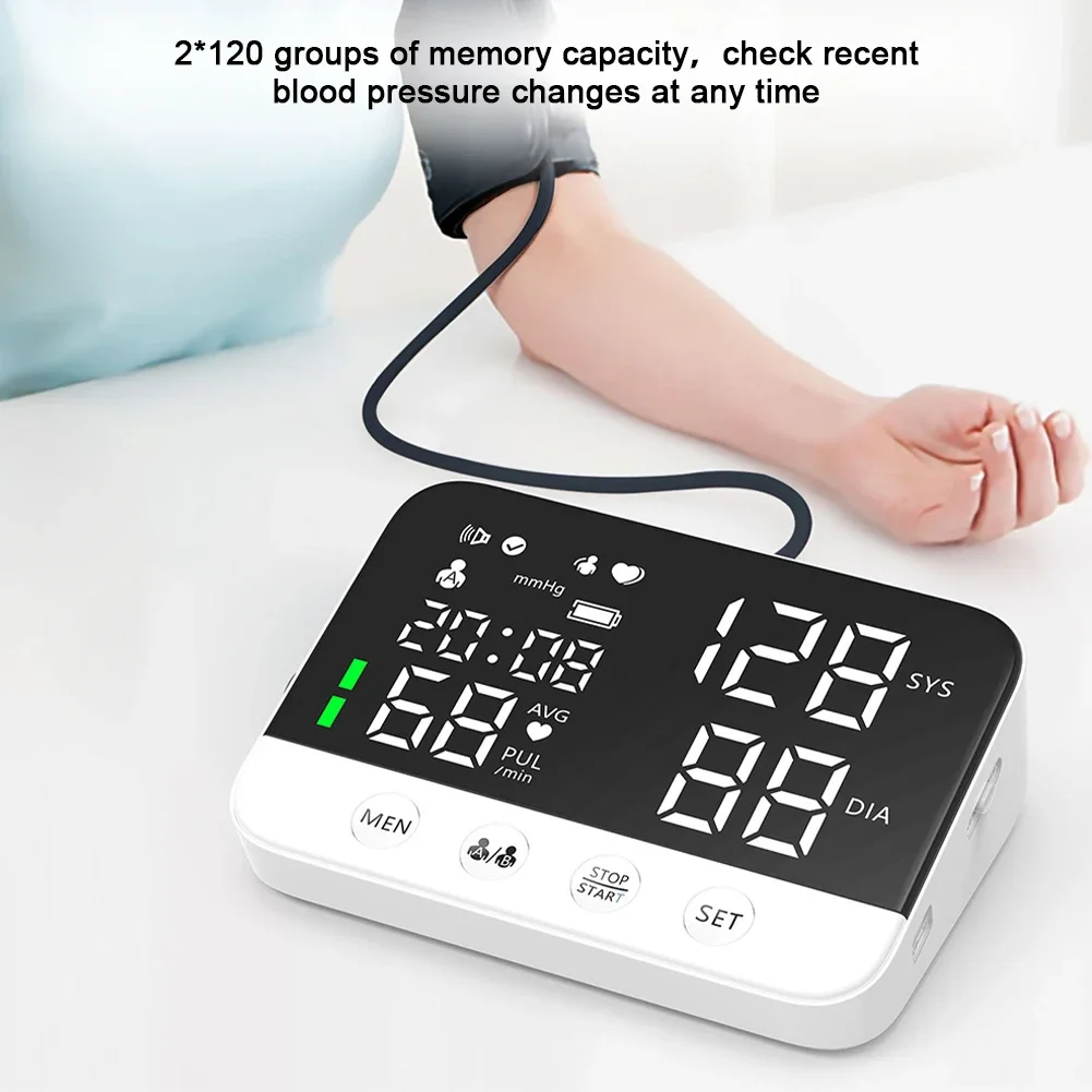 Home Upper Arm Blood Pressure Monitor Machine Cuff Digital LED Display Voice Broadcasting Automatic BP Machine Pulse Meter
