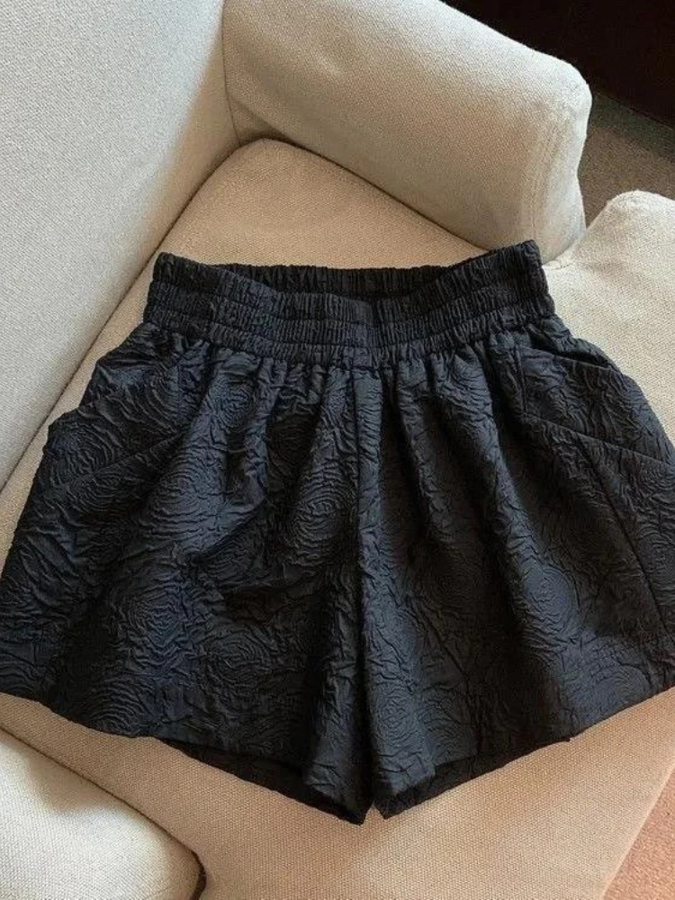 Simple Jacquard Shorts Women Summer Wide-leg Loose Drape Korean-style Casual Womens Office BF Streetwear Fashion Shorts
