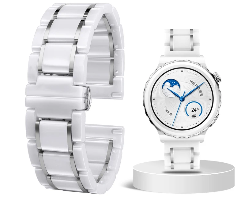Premium Ceramic Wristband in White and Black for Smart Watches - Stylish Universal Replacement Strap for Men and Women