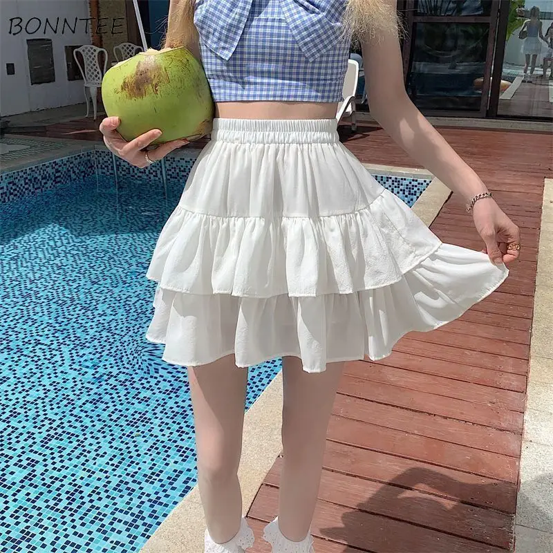 

Ruffles Mini Skirts Women Beach Style Sexy All-match Faddish New 2024 Summer Solid Simple Seductive Personality Slouchy Design