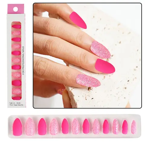 Matte False Nails Nail Art Fake Nails Gel Tips Full Cover Teardrop Shaped Artificial Press Nails Glitter Powder Fake Nails