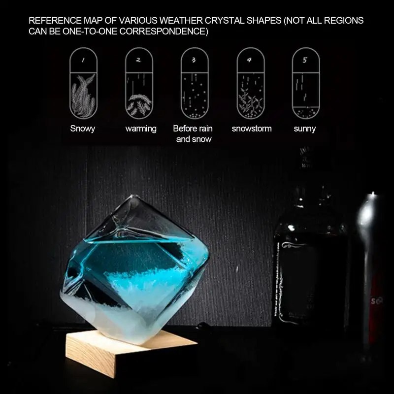 Christmas Snow Globe Storm Glass Weather Predictor Weather Storm Glass  Decorative Bottle Withe a Solid Wooden Base Weather Stations Office Home